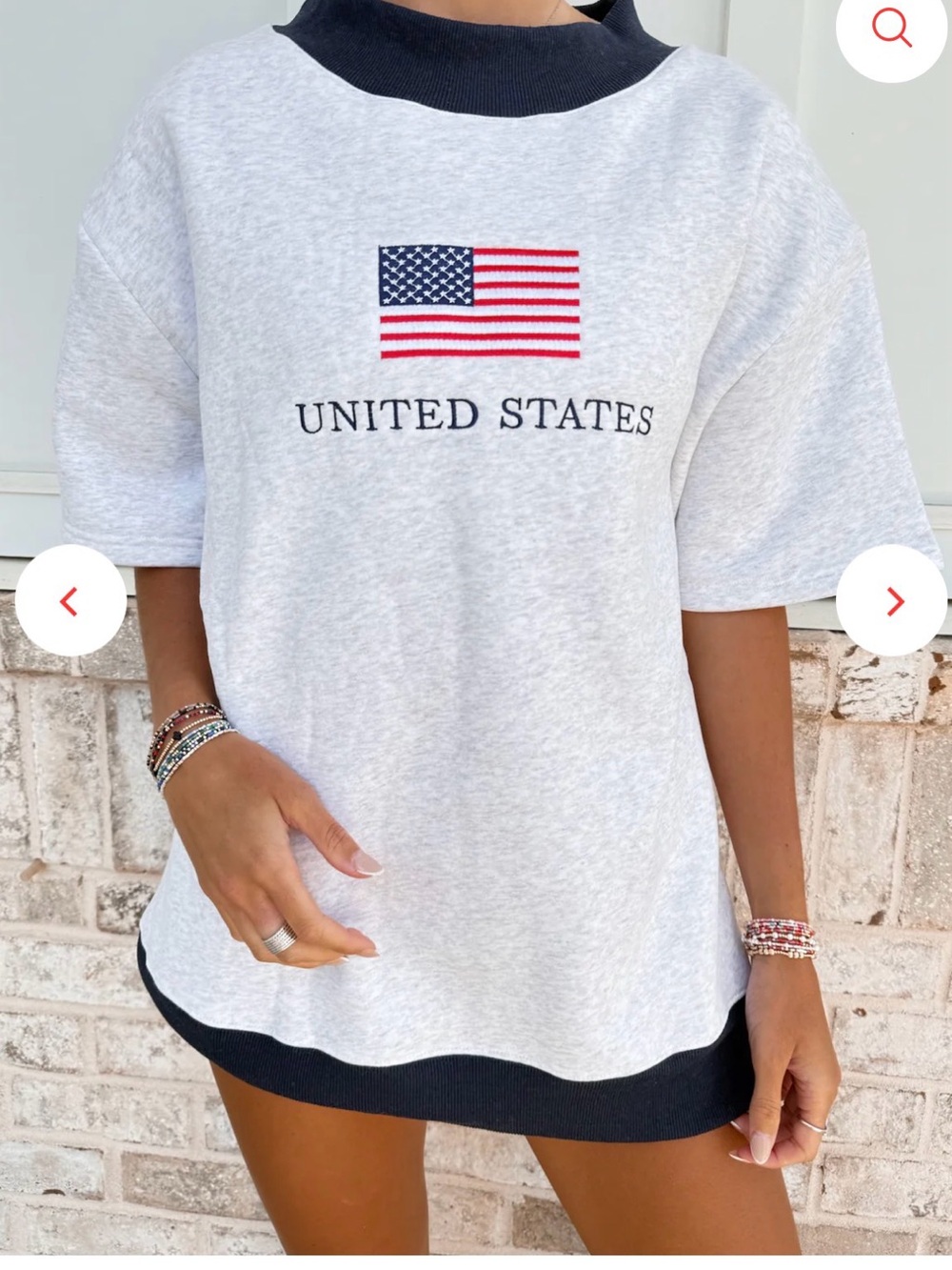 United States Flag Embroider Mockneck Short Sleeve Sweatshirt
